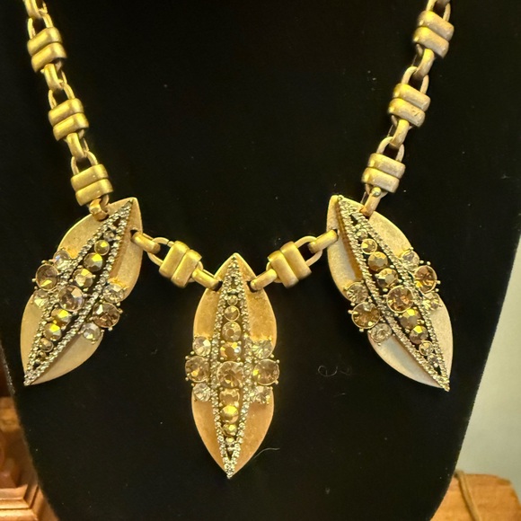Vintage J CREW Trio Rhinestone Pendant Gold Chunky Chain Statement Bib Necklace - Picture 4 of 10
